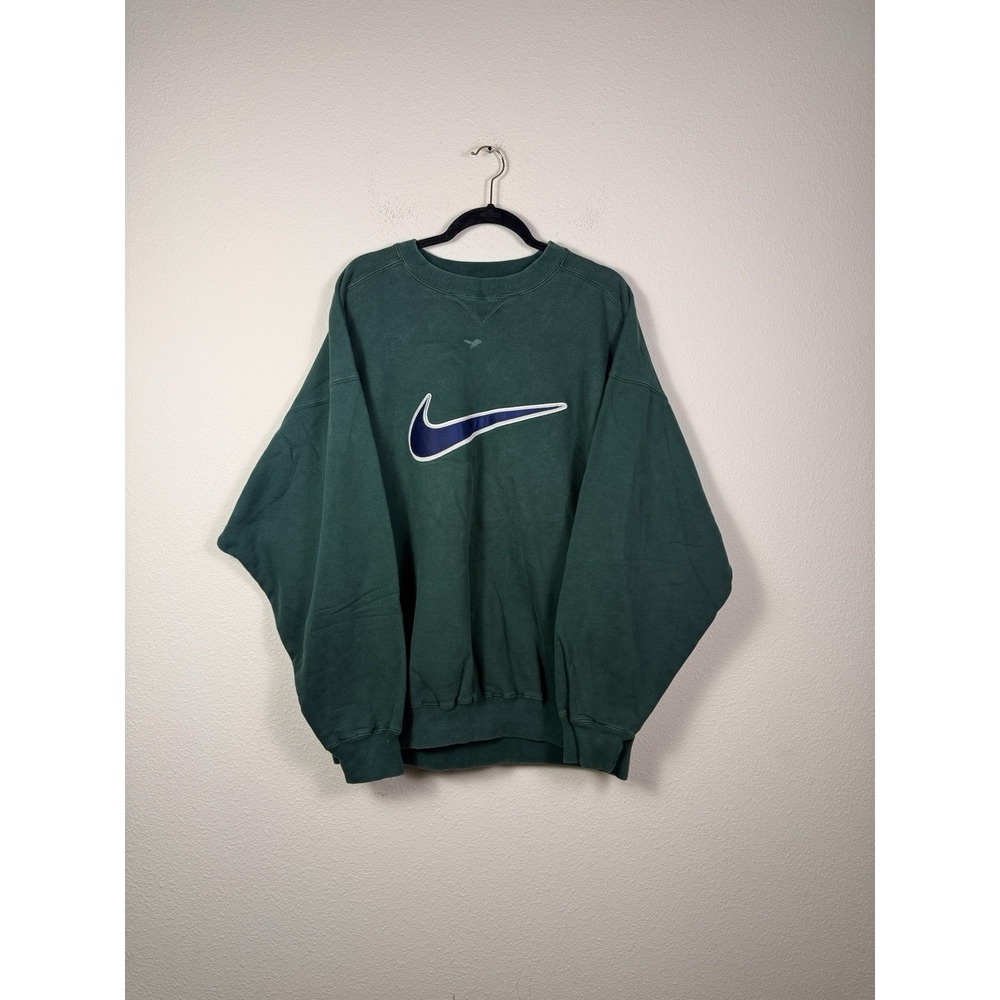 Vintage Nike Sweatshirt Green XXL 90's Y2K Embroidered Swoosh, Embroidered Logo.